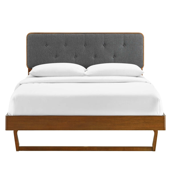 Modway Furniture Bridgette Twin Platform Bed with Angular Rubberwood Frame and Upholstered Tufted Headboard Design Walnut Charcoal MOD-6645-WAL-CHA