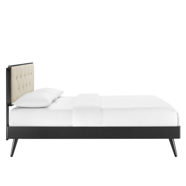 Modway Furniture Bridgette Full Platform Bed with Button-Tufted Headboard and Sturdy Splayed Legs for Modern Charm Black Beige MOD-6646-BLK-BEI