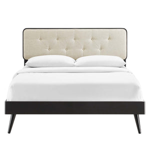 Modway Furniture Bridgette Full Platform Bed with Button-Tufted Headboard and Sturdy Splayed Legs for Modern Charm Black Beige MOD-6646-BLK-BEI