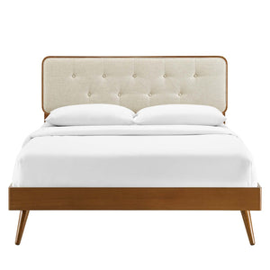 Modway Furniture Bridgette Full Platform Bed with Button-Tufted Headboard and Sturdy Splayed Legs for Modern Charm Walnut Beige MOD-6646-WAL-BEI