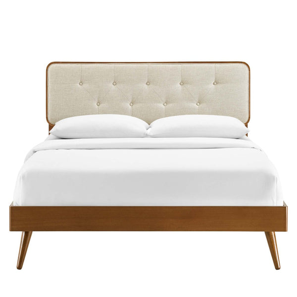 Modway Furniture Bridgette Full Platform Bed with Button-Tufted Headboard and Sturdy Splayed Legs for Modern Charm Walnut Beige MOD-6646-WAL-BEI