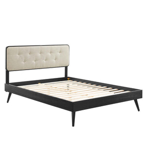 Modway Furniture Bridgette King Platform Bed with Elegant Button-Tufted Headboard and Splayed Rubberwood Legs Black Beige MOD-6647-BLK-BEI