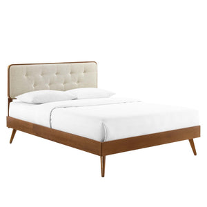 Modway Furniture Bridgette King Platform Bed with Elegant Button-Tufted Headboard and Splayed Rubberwood Legs Walnut Beige MOD-6647-WAL-BEI