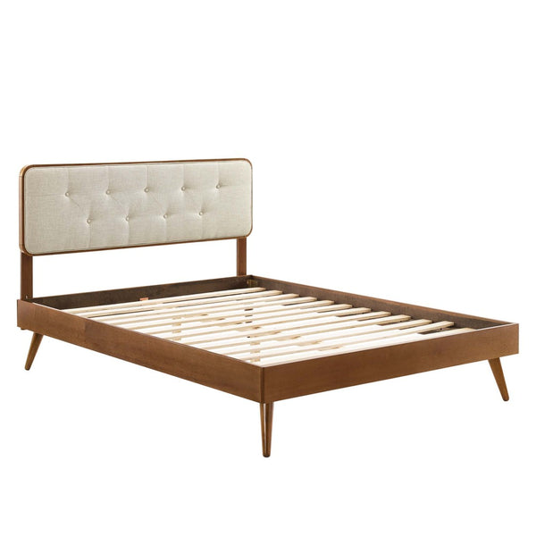 Modway Furniture Bridgette King Platform Bed with Elegant Button-Tufted Headboard and Splayed Rubberwood Legs Walnut Beige MOD-6647-WAL-BEI