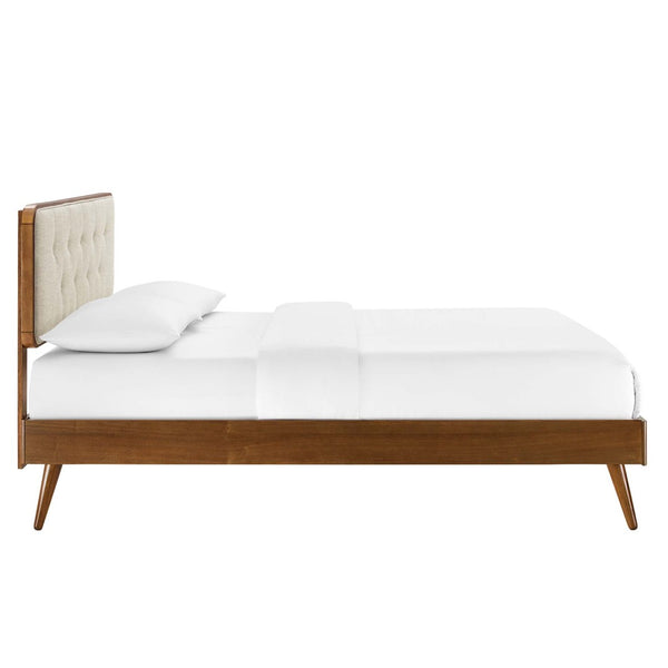 Modway Furniture Bridgette King Platform Bed with Elegant Button-Tufted Headboard and Splayed Rubberwood Legs Walnut Beige MOD-6647-WAL-BEI