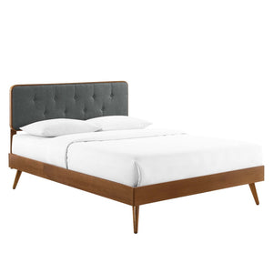 Modway Furniture Bridgette King Platform Bed with Elegant Button-Tufted Headboard and Splayed Rubberwood Legs Walnut Charcoal MOD-6647-WAL-CHA