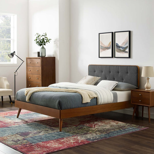 Modway Furniture Bridgette King Platform Bed with Elegant Button-Tufted Headboard and Splayed Rubberwood Legs Walnut Charcoal MOD-6647-WAL-CHA