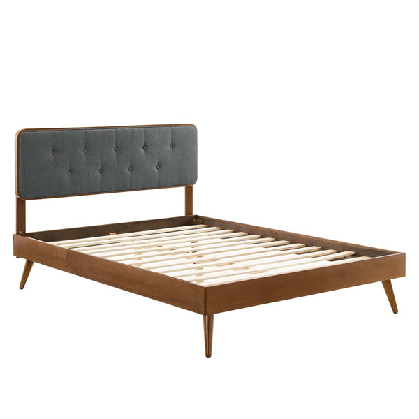 Modway Furniture Bridgette King Platform Bed with Elegant Button-Tufted Headboard and Splayed Rubberwood Legs Walnut Charcoal MOD-6647-WAL-CHA