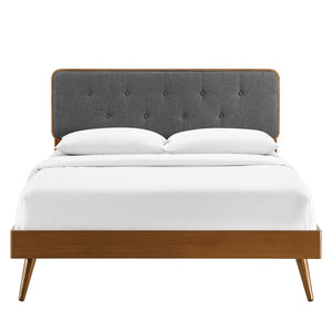 Modway Furniture Bridgette King Platform Bed with Elegant Button-Tufted Headboard and Splayed Rubberwood Legs Walnut Charcoal MOD-6647-WAL-CHA