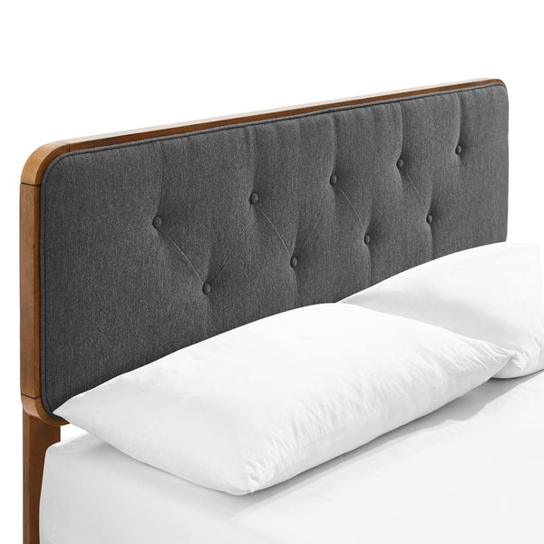 Modway Furniture Bridgette King Platform Bed with Elegant Button-Tufted Headboard and Splayed Rubberwood Legs Walnut Charcoal MOD-6647-WAL-CHA