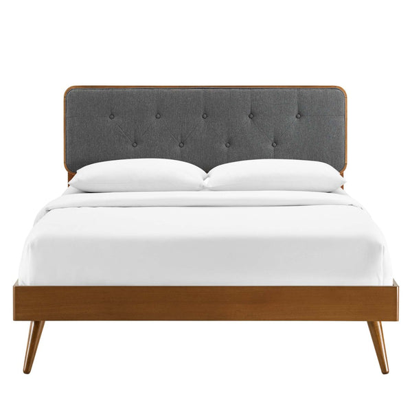 Modway Furniture Bridgette Twin Platform Bed - Mid-Century Modern Design with Button-Tufted Headboard and Slats Walnut Charcoal MOD-6648-WAL-CHA