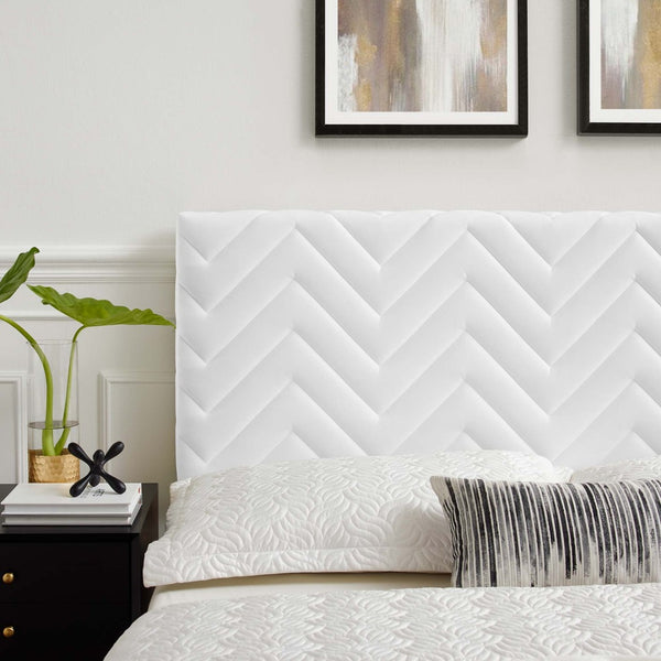 Modway Furniture Mercy Chevron Tufted Performance Velvet Twin Headboard – Stylish, Stain-Resistant, Height-Adjustable Design MOD-6658-WHI