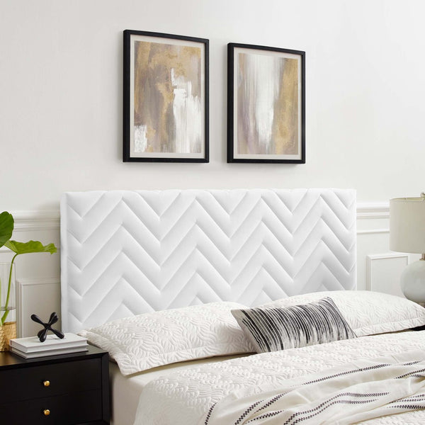 Modway Furniture Mercy Chevron Tufted Performance Velvet Twin Headboard – Stylish, Stain-Resistant, Height-Adjustable Design MOD-6658-WHI