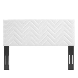 Modway Furniture Mercy Chevron Tufted Performance Velvet Headboard - Adjustable Height for Full/Queen Beds, Chic Style MOD-6659-WHI
