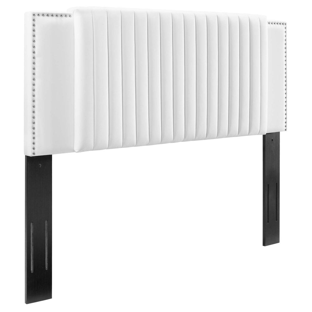 Modway Furniture Felicity Channel Tufted Velvet Twin Headboard - Adjustable Height, Stain-Resistant Glam Design MOD-6661-WHI