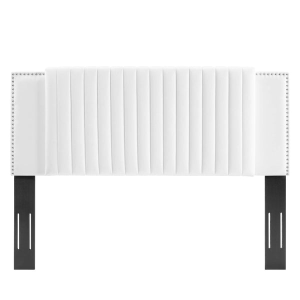 Modway Furniture Felicity Channel Tufted Velvet Twin Headboard - Adjustable Height, Stain-Resistant Glam Design MOD-6661-WHI