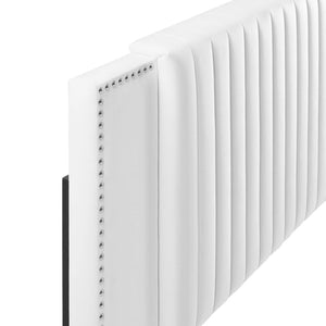 Modway Furniture Felicity Channel Tufted Velvet Twin Headboard - Adjustable Height, Stain-Resistant Glam Design MOD-6661-WHI