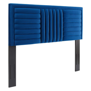 Modway Furniture Believe Channel Tufted Performance Velvet Headboard for Full/Queen Beds - Glamorous Modern Design Navy MOD-6665-NAV