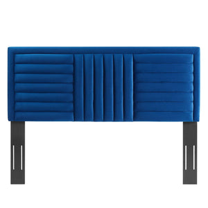 Modway Furniture Believe Channel Tufted Performance Velvet Headboard for Full/Queen Beds - Glamorous Modern Design Navy MOD-6665-NAV