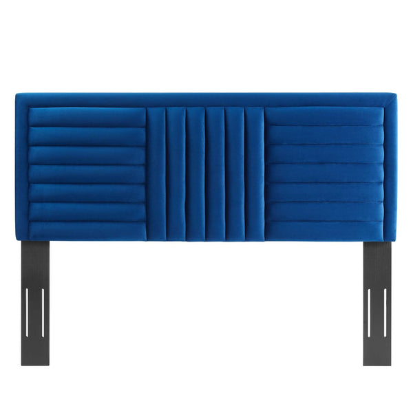 Modway Furniture Believe Channel Tufted Performance Velvet Headboard for Full/Queen Beds - Glamorous Modern Design Navy MOD-6665-NAV