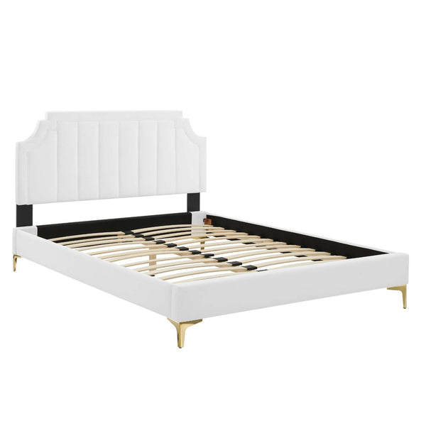 Modway Furniture Sienna Performance Velvet Queen Platform Bed - Stylish, Sturdy Design for Ultimate Comfort & Support White MOD-6712-WHI