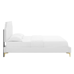 Modway Furniture Sienna Performance Velvet Queen Platform Bed - Stylish, Sturdy Design for Ultimate Comfort & Support White MOD-6712-WHI