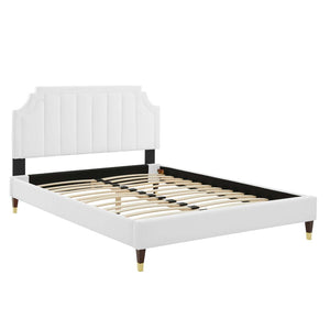 Modway Furniture Sienna Velvet Queen Platform Bed - Art Deco Design, Stain-Resistant, Luxurious & Durable Comfort MOD-6713-WHI