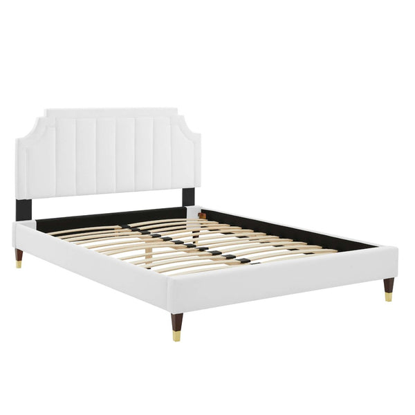Modway Furniture Sienna Velvet Queen Platform Bed - Art Deco Design, Stain-Resistant, Luxurious & Durable Comfort MOD-6713-WHI