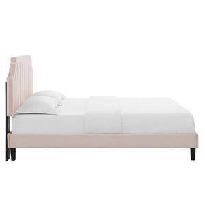 Modway Furniture Sienna Performance Velvet Queen Platform Bed - Luxurious Stain-Resistant Glam Deco Design Upgrade Pink MOD-6714-PNK