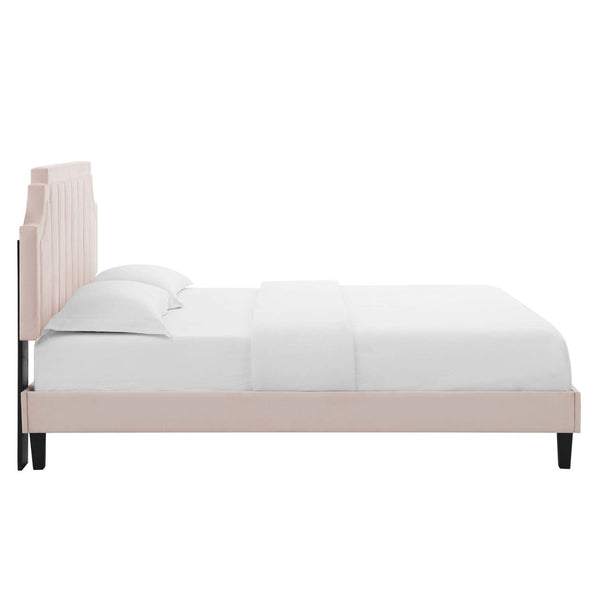Modway Furniture Sienna Performance Velvet Queen Platform Bed - Luxurious Stain-Resistant Glam Deco Design Upgrade Pink MOD-6714-PNK