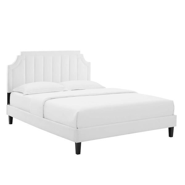 Modway Furniture Sienna Performance Velvet Queen Platform Bed - Luxurious Stain-Resistant Glam Deco Design Upgrade White MOD-6714-WHI