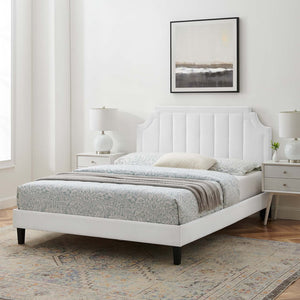 Modway Furniture Sienna Performance Velvet Queen Platform Bed - Luxurious Stain-Resistant Glam Deco Design Upgrade White MOD-6714-WHI