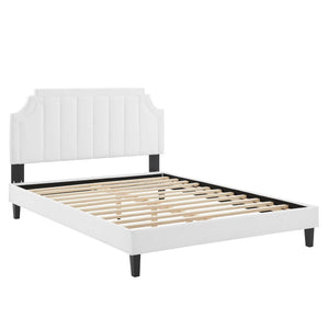 Modway Furniture Sienna Performance Velvet Queen Platform Bed - Luxurious Stain-Resistant Glam Deco Design Upgrade White MOD-6714-WHI