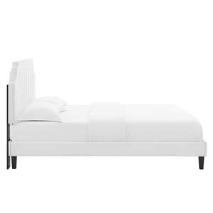 Modway Furniture Sienna Performance Velvet Queen Platform Bed - Luxurious Stain-Resistant Glam Deco Design Upgrade White MOD-6714-WHI