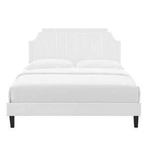 Modway Furniture Sienna Performance Velvet Queen Platform Bed - Luxurious Stain-Resistant Glam Deco Design Upgrade White MOD-6714-WHI