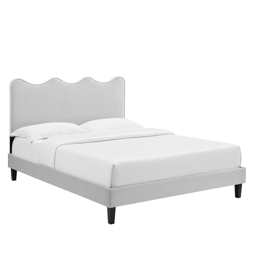 Modway Furniture Current Performance Velvet Twin Platform Bed - Coastal-Inspired Elegance with Durable Comfort & Style Light Gray MOD-6729-LGR
