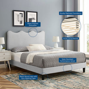 Modway Furniture Current Performance Velvet Twin Platform Bed - Coastal-Inspired Elegance with Durable Comfort & Style Light Gray MOD-6729-LGR