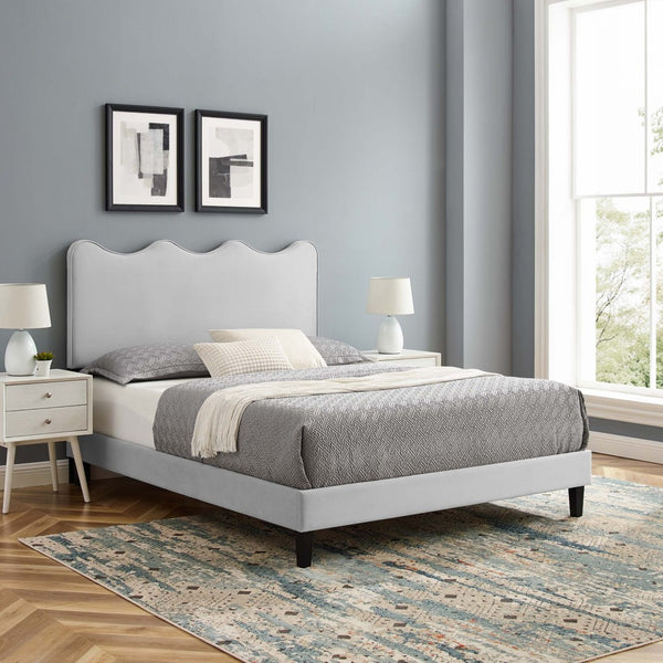 Modway Furniture Current Performance Velvet Twin Platform Bed - Coastal-Inspired Elegance with Durable Comfort & Style Light Gray MOD-6729-LGR
