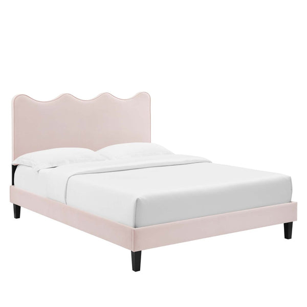 Modway Furniture Current Performance Velvet Twin Platform Bed - Coastal-Inspired Elegance with Durable Comfort & Style Pink MOD-6729-PNK