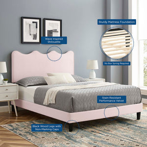 Modway Furniture Current Performance Velvet Twin Platform Bed - Coastal-Inspired Elegance with Durable Comfort & Style Pink MOD-6729-PNK