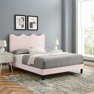 Modway Furniture Current Performance Velvet Twin Platform Bed - Coastal-Inspired Elegance with Durable Comfort & Style Pink MOD-6729-PNK