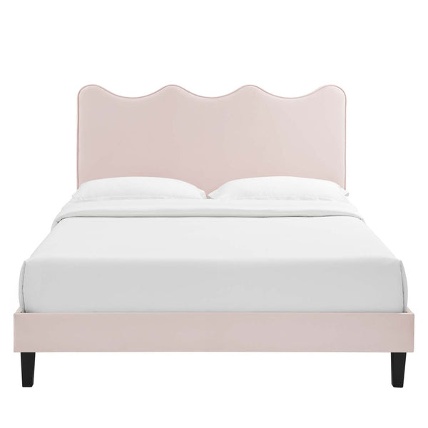 Modway Furniture Current Performance Velvet Twin Platform Bed - Coastal-Inspired Elegance with Durable Comfort & Style Pink MOD-6729-PNK