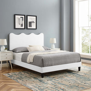 Modway Furniture Current Performance Velvet Twin Platform Bed - Coastal-Inspired Elegance with Durable Comfort & Style White MOD-6729-WHI