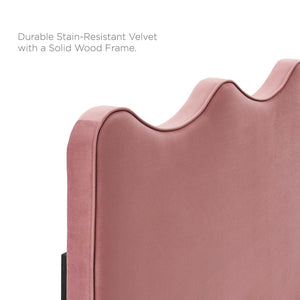 Modway Furniture Current Performance Velvet Full Platform Bed - Stylish Scalloped Headboard with Gold Legs for Modern Rooms Dusty Rose MOD-6730-DUS