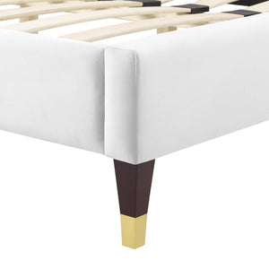 Modway Furniture Current Performance Velvet Full Platform Bed - Coastal Elegance with Scalloped Design & Gold Accents MOD-6731-WHI