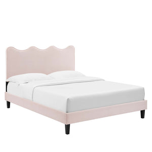 Modway Furniture Current Performance Velvet Full Platform Bed - Coastal-Inspired Design with Scalloped Headboard Pink MOD-6732-PNK