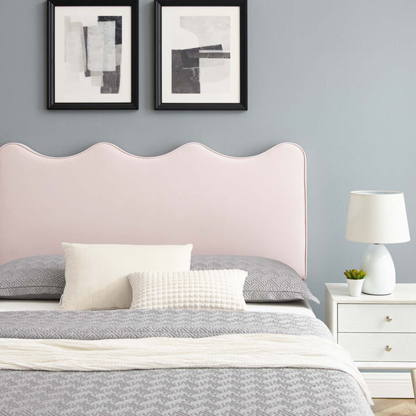 Modway Furniture Current Performance Velvet Full Platform Bed - Coastal-Inspired Design with Scalloped Headboard Pink MOD-6732-PNK