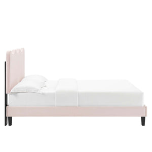 Modway Furniture Current Performance Velvet Full Platform Bed - Coastal-Inspired Design with Scalloped Headboard Pink MOD-6732-PNK