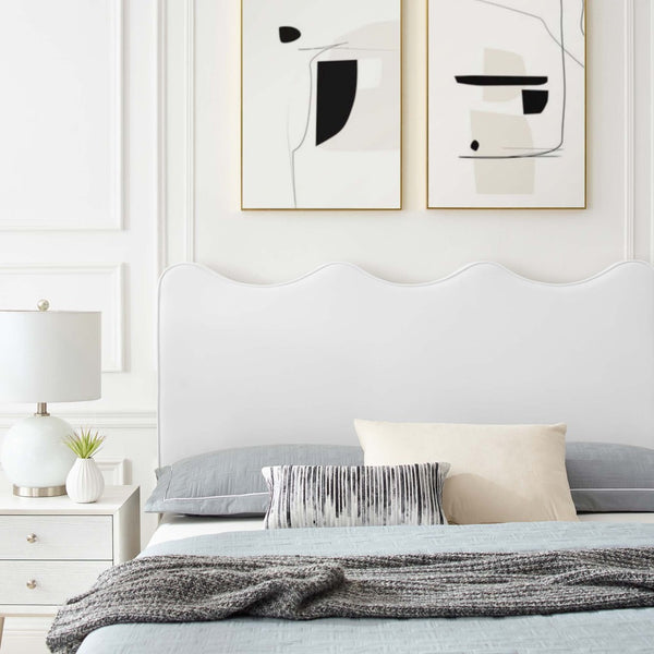 Modway Furniture Current Performance Velvet Queen Platform Bed - Luxurious Scalloped Design with Sturdy Support System White MOD-6733-WHI