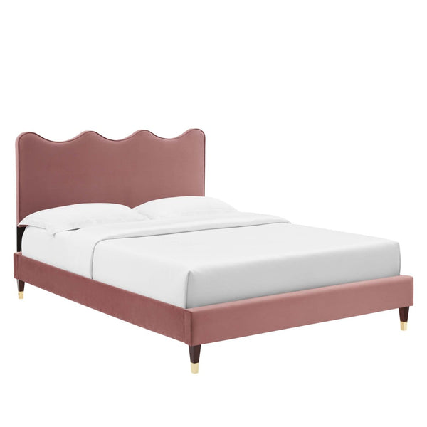 Modway Furniture Current Performance Velvet Queen Platform Bed by Modway - Elegant Coastal Design for Modern Bedrooms Dusty Rose MOD-6734-DUS